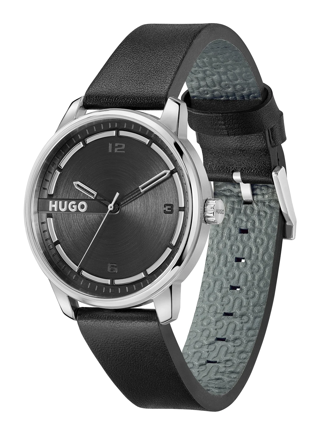 Premium Round Analog Men's Watch with Black Case and Leather Strap (One Size) gcst8