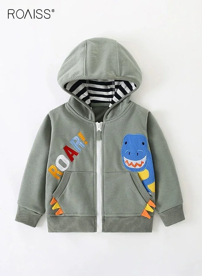 Roaiss Boys Full Zip Hoodie Dinosaur Pattern Long Sleeve Sweatshirt with Pockets (Kids, 120 cm) q5kjh