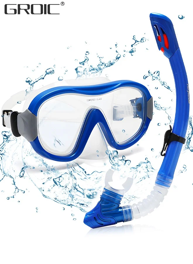 GROIC Dry Snorkel Set with 180¡ã Panoramic Diving Mask and Anti-Leak Breathing Tube for Adults (Premium Silicone, One Size) l2tko