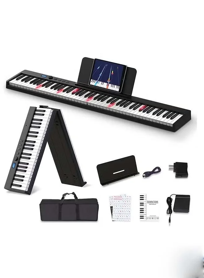 KONIX 88-Key Foldable Digital Piano Keyboard Full Size Semi-Weighted Portable Electric Piano with MIDI and Sustain Pedal (Black, 138 cm) 5pndr