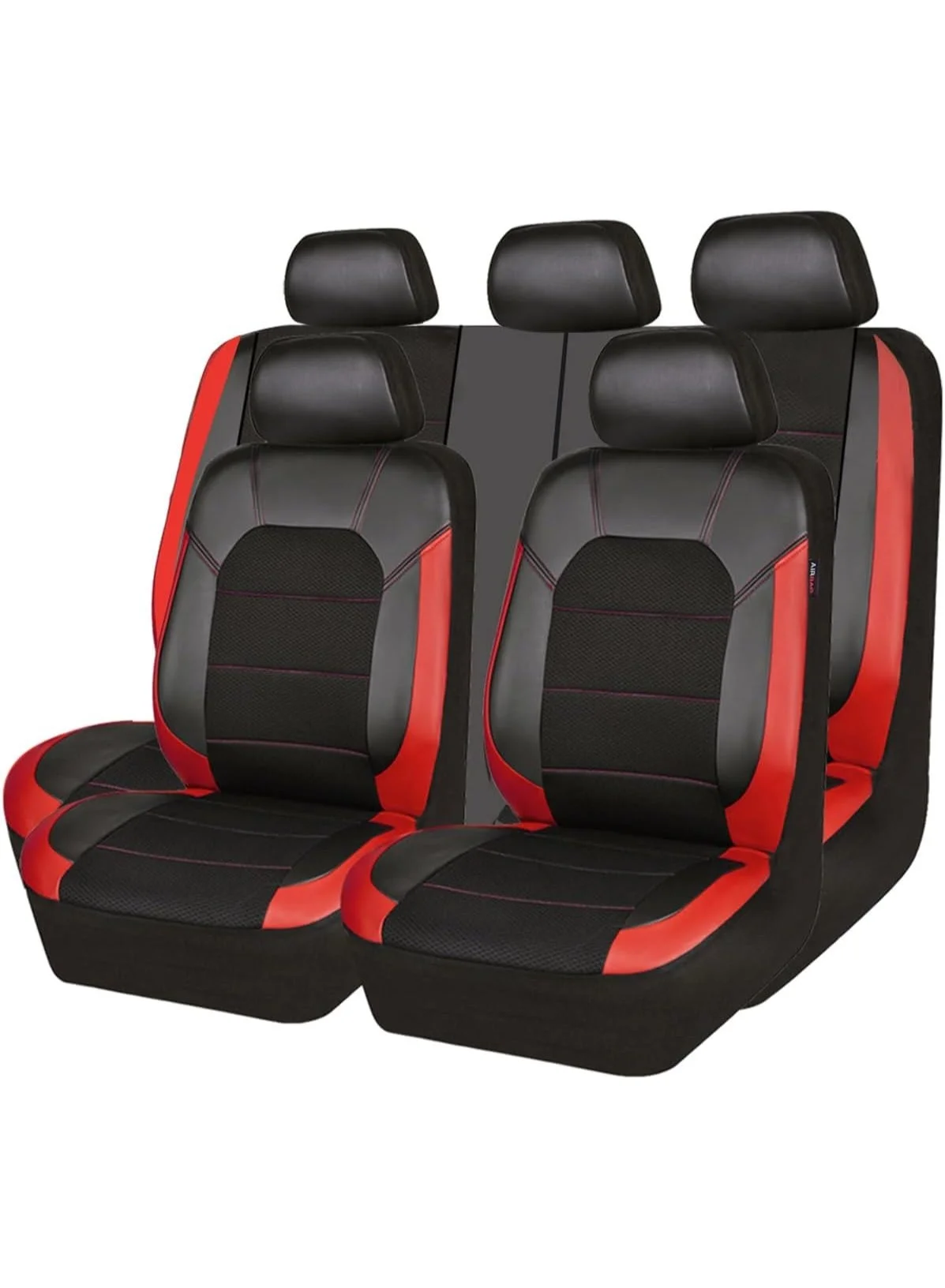 BUANIERT Universal Leather Car Seat Covers Premium Sport Style Interior Protection (Black Red, Full Set) of2tu