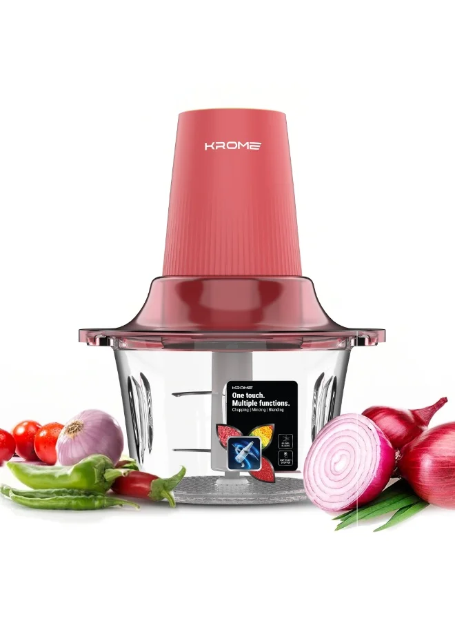 Krome Multi-Function Food Chopper with 4 Stainless Steel Blades, 300W Powerful Motor, Easy-Clean Detachable Design (White, 1.8L) irmtn