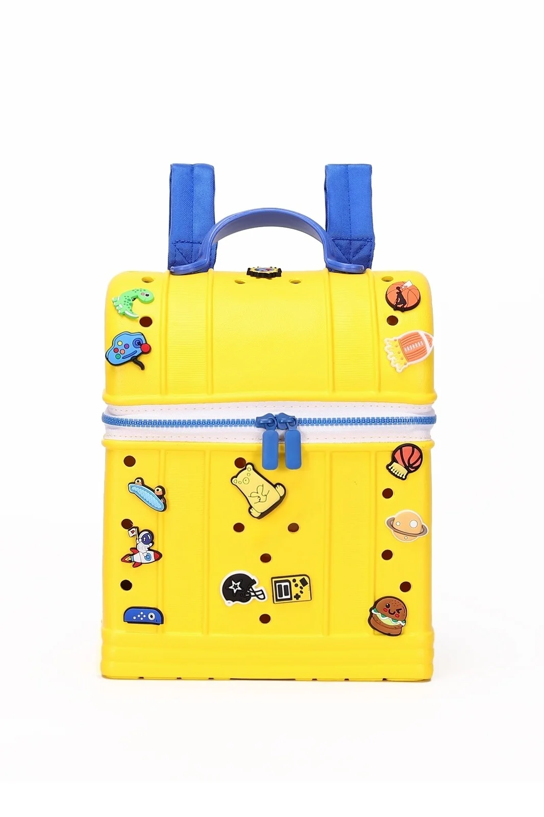 Premium Mini EVA Rubber Tote Bag with 30 Charms, Lightweight Water-Resistant Beach Handbag for Kids (Yellow, 20 cm x 15 cm x 8 cm) 6iw8u