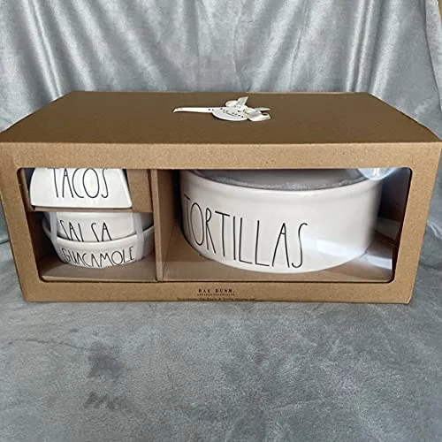 Premium Ceramic Taco Serving Set with Salsa and Guacamole Bowls and Tortilla Warmer (5-Piece Set) 628ms