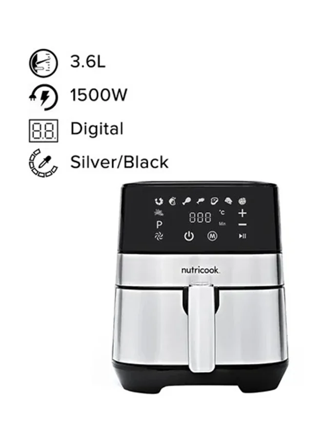Nutricook Rapid Air Fryer Digital Kitchen Appliance (Silver/Black, 3.6 L) vt38n