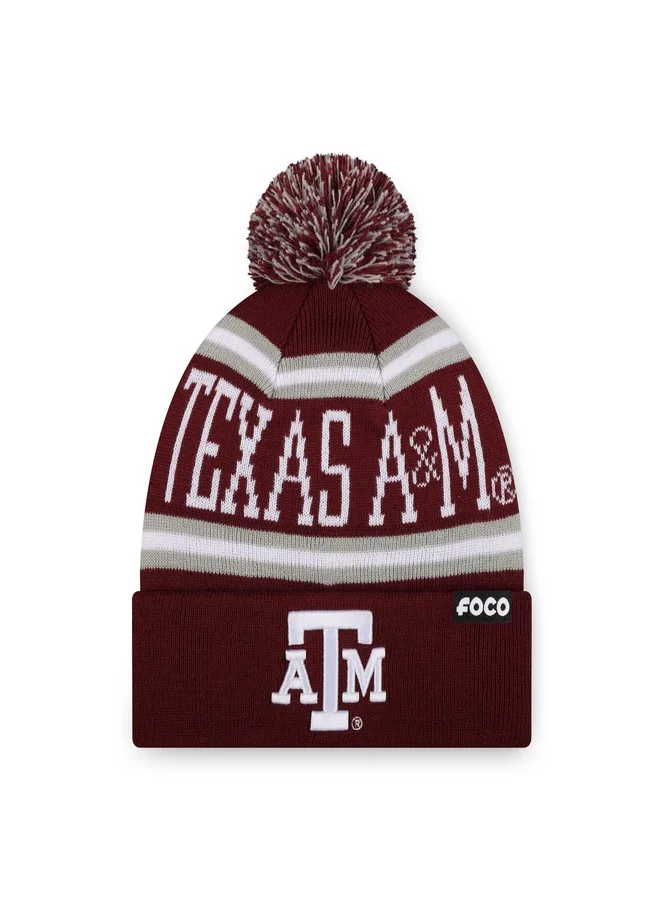 Premium Collegiate Sports Pom Beanie Knit Hat Embroidered Logo Winter Cap (One Size) 85gkg