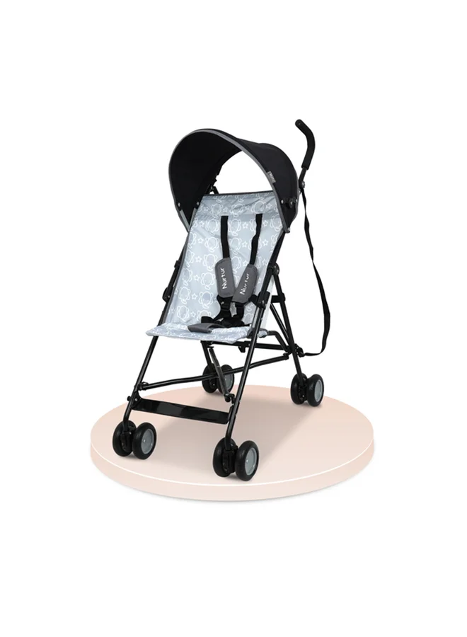 Nurtur Lightweight Compact Stroller, Portable Foldable Buggy with Sun Canopy and Shoulder Strap for Toddlers (Black/Grey) d54w1