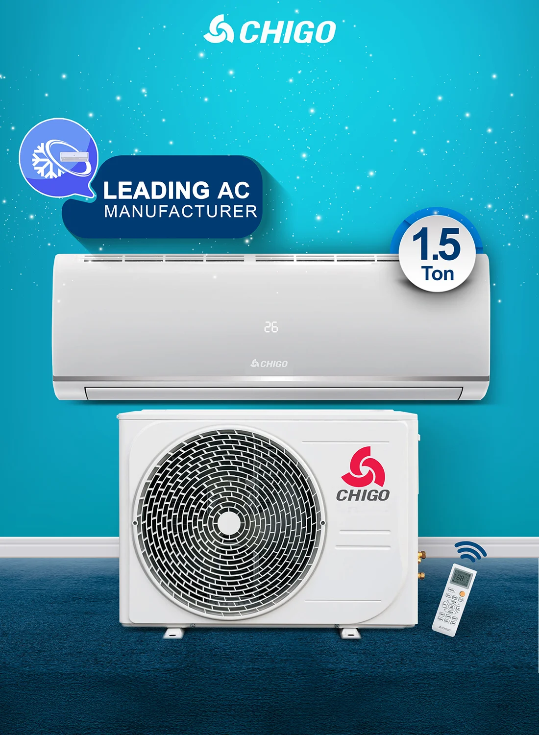 CHIGO 1.5 Ton Split Air Conditioner with Rotary Compressor and Golden Fin Technology (White, 1826 W) o4isf