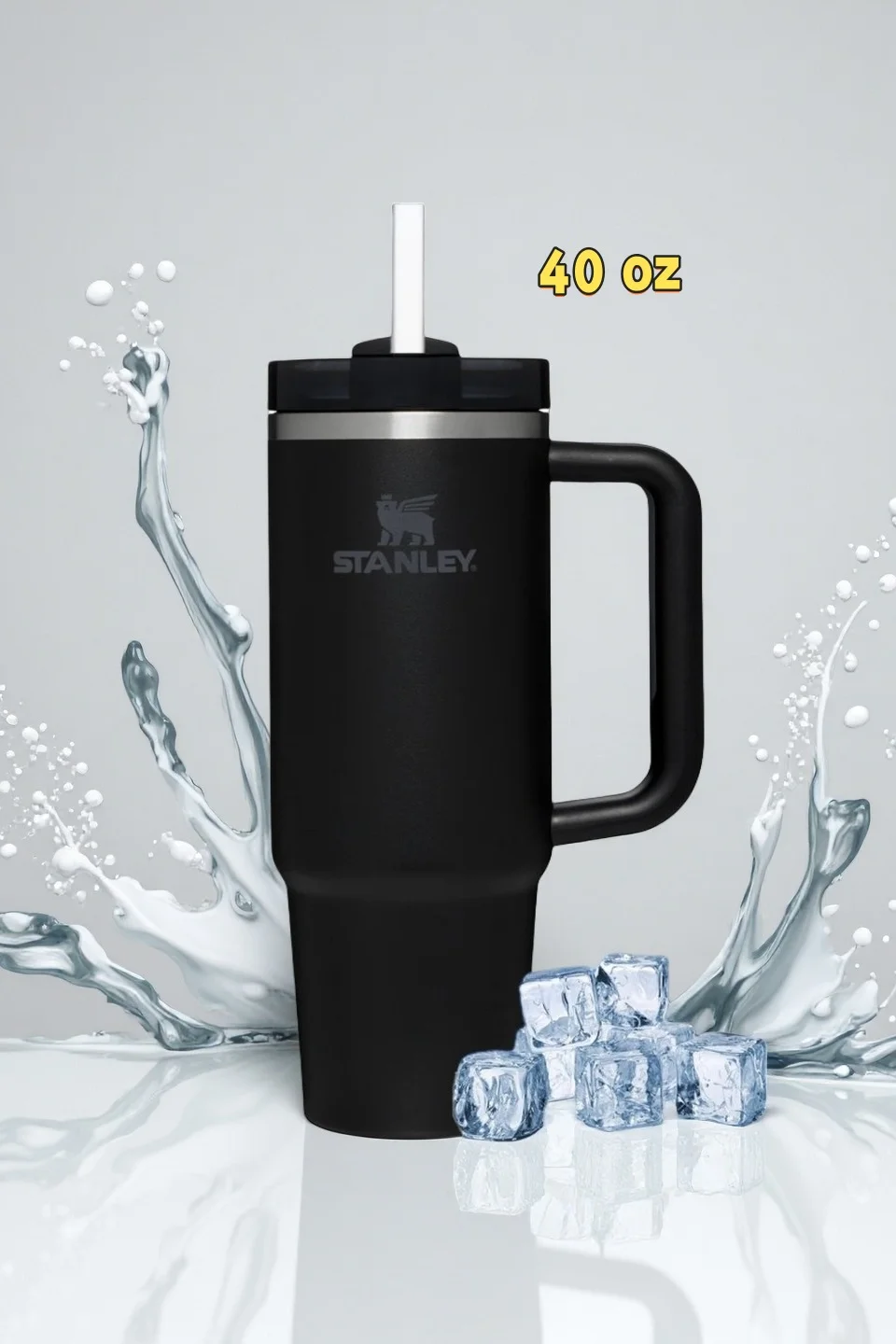 Premium Insulated Stainless Steel Tumbler with Handle and Straw (Black, 1180 mL) rhblv