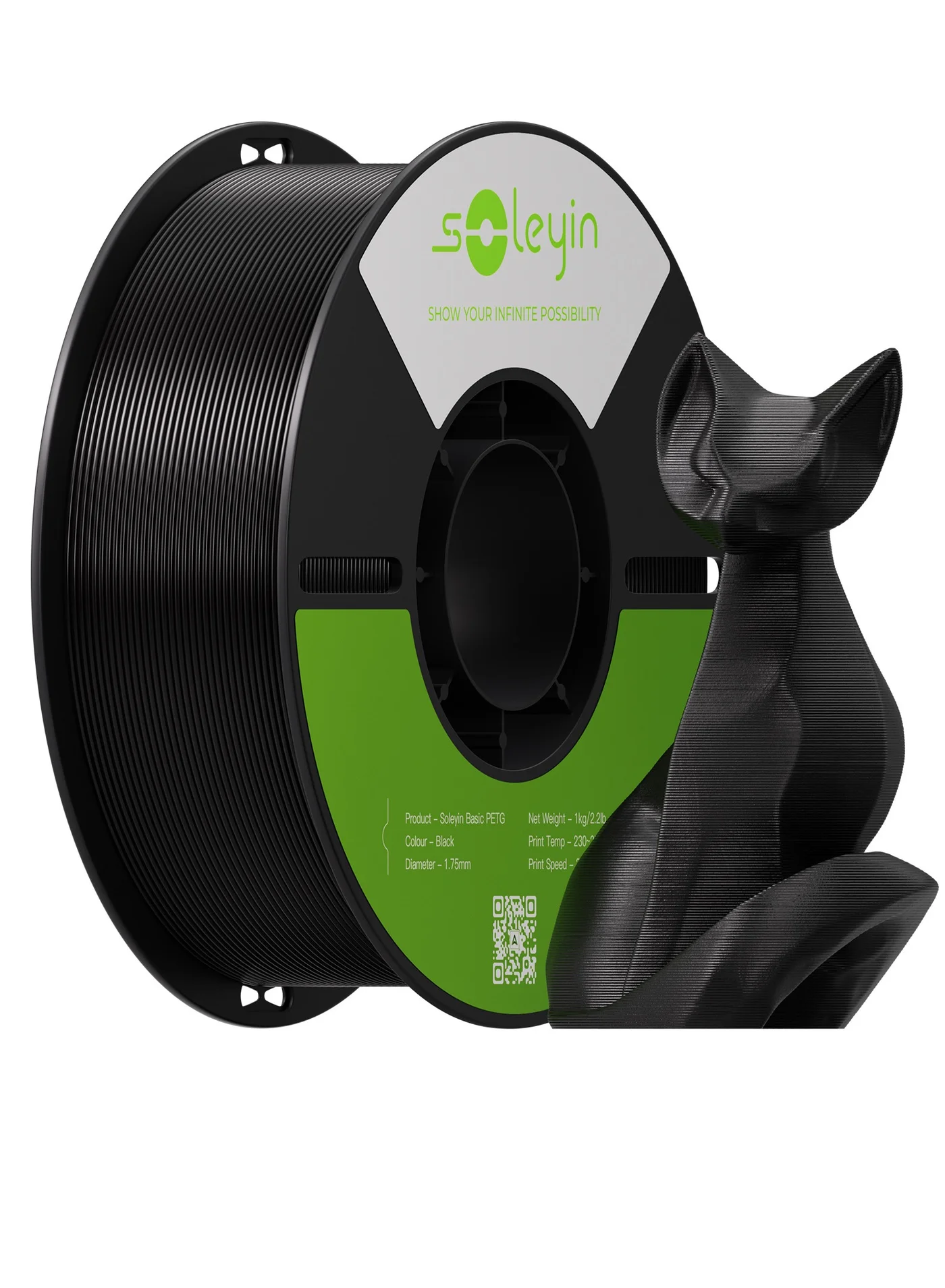 Soleyin PETG 3D Printer Filament 1.75mm High-Speed Professional Printing Material (Black, 1 kg) v8jrx