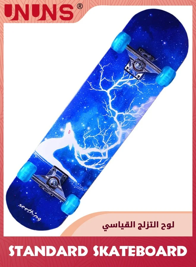 UNUNS Standard Skateboard with LED Light Up Wheels, 7-Layer Maple Double Kick Concave Deck for Beginners (Starry Deer, 80 x 20cm) m6quw