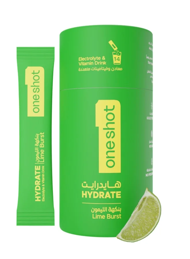 Oneshot Daily Hydration Electrolyte Powder Drink Mix with Vitamins and Zinc (Lime Lemon, 14 Sachets) ztek9