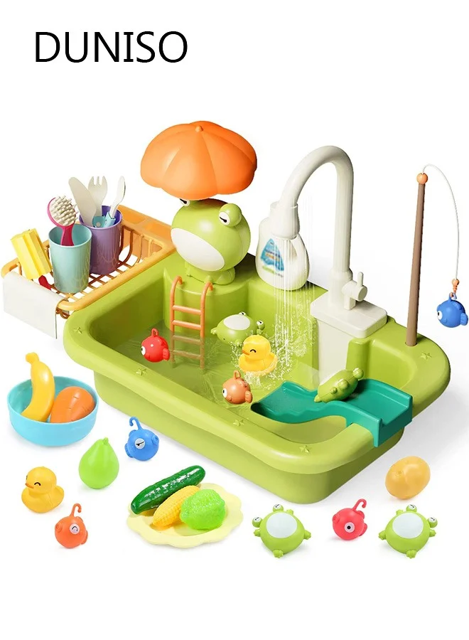 DUNISO Pretend Play Kitchen Sink Toy Set with Electric Faucet and Water Circulation System (Kids Role Play Activity Set) si13d