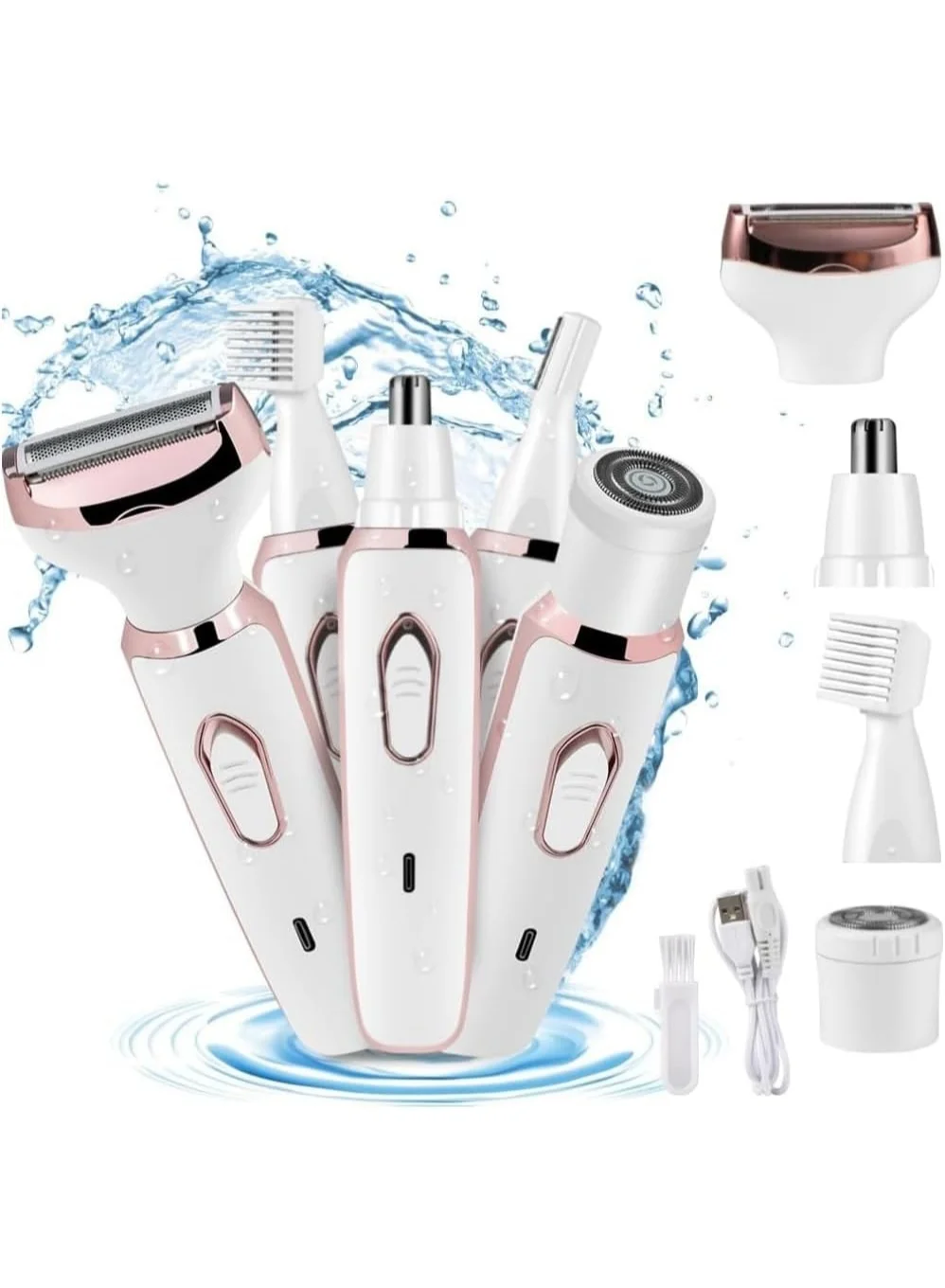 SUCITY 4-in-1 Electric Hair Trimmer for Women, USB Rechargeable Grooming Kit for Eyebrow, Nose, Bikini, and Body (White) kdsf5