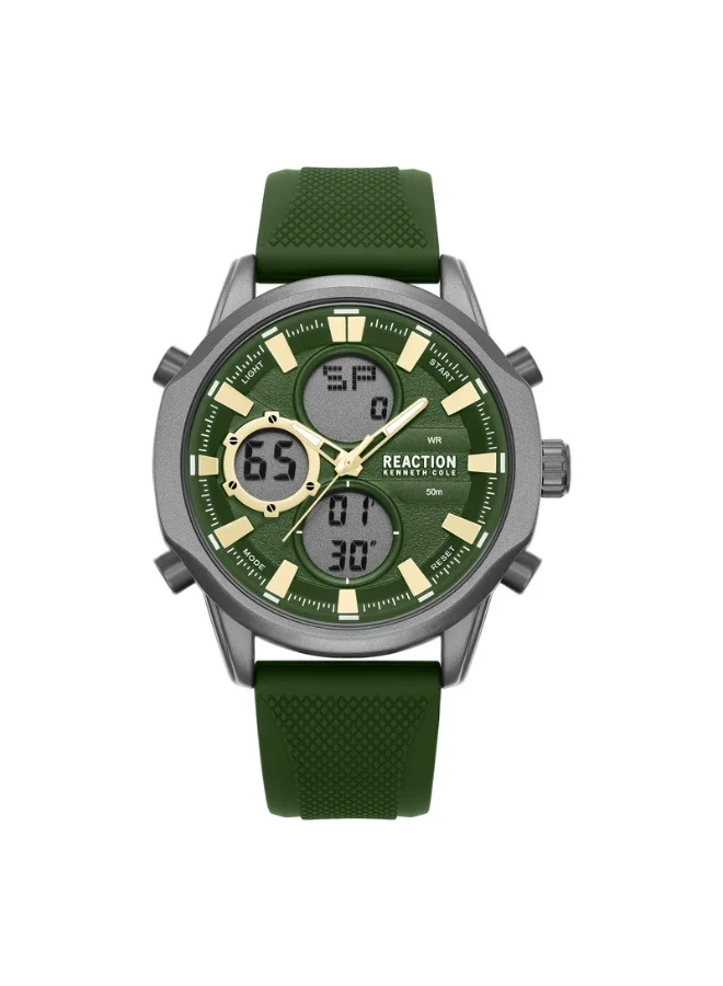 Premium Analog Digital Sport Watch for Men (Green Dial, Silicone Strap, 46mm) m1e05