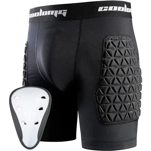 COOLOMG Youth Padded Compression Sliding Shorts with Protective Cup for Baseball Football Lacrosse (Black, XL) 2z4ux