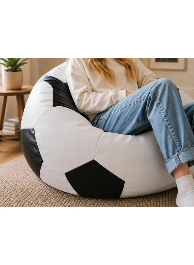 Premium Football Style Bean Bag Chair (Black & White, Faux Leather) for Kids and Adults 5zd5p