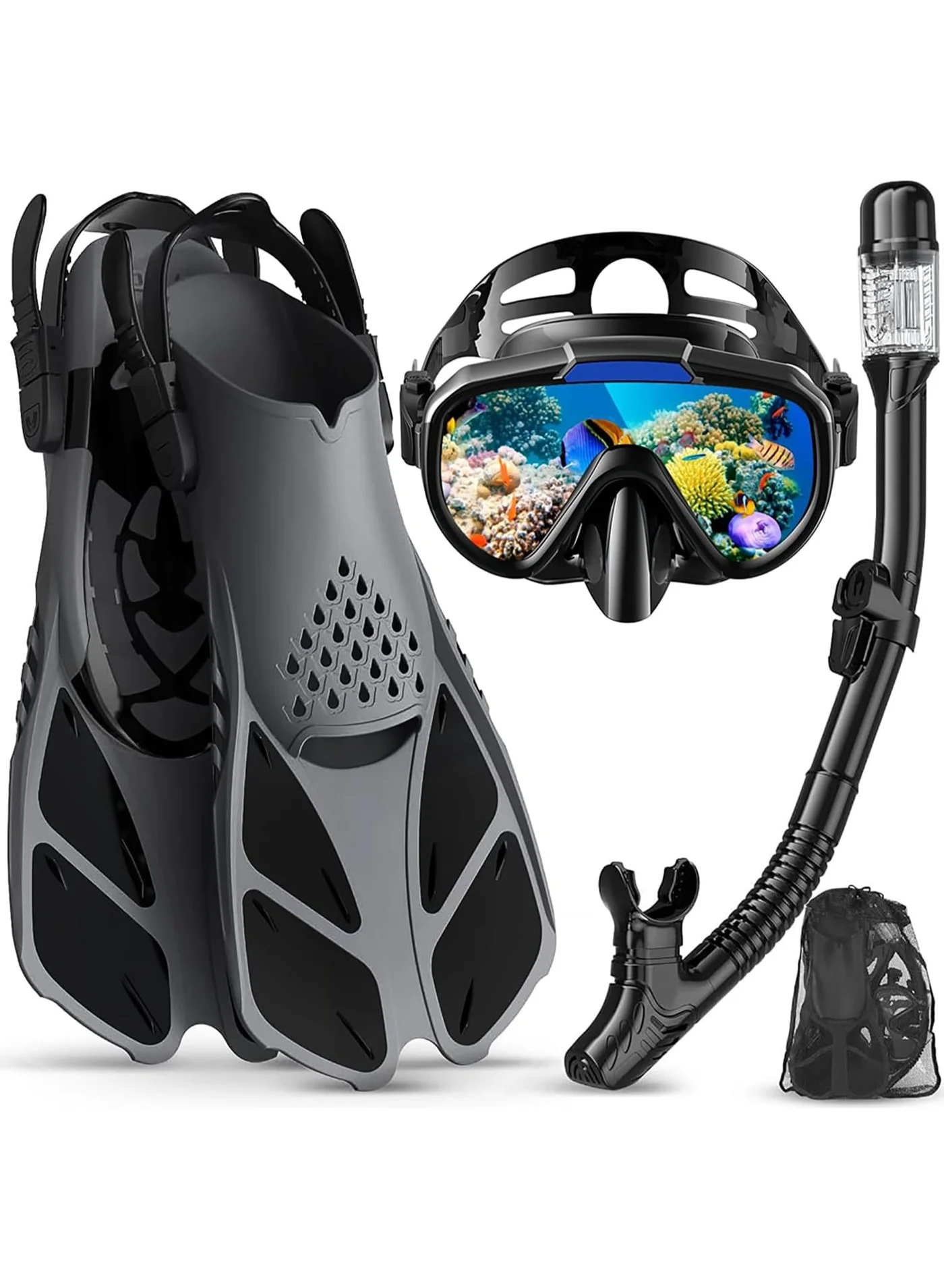 M.A&F's Snorkeling Gear Set with Panoramic Diving Mask and Dry Top Snorkel (Adult, One Size) 2bxez