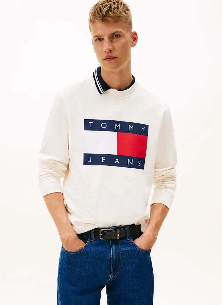 Premium Flag Badge Terry Crew Neck Jumper Long Sleeve Pullover for Men (Navy, Large) 8fdh3