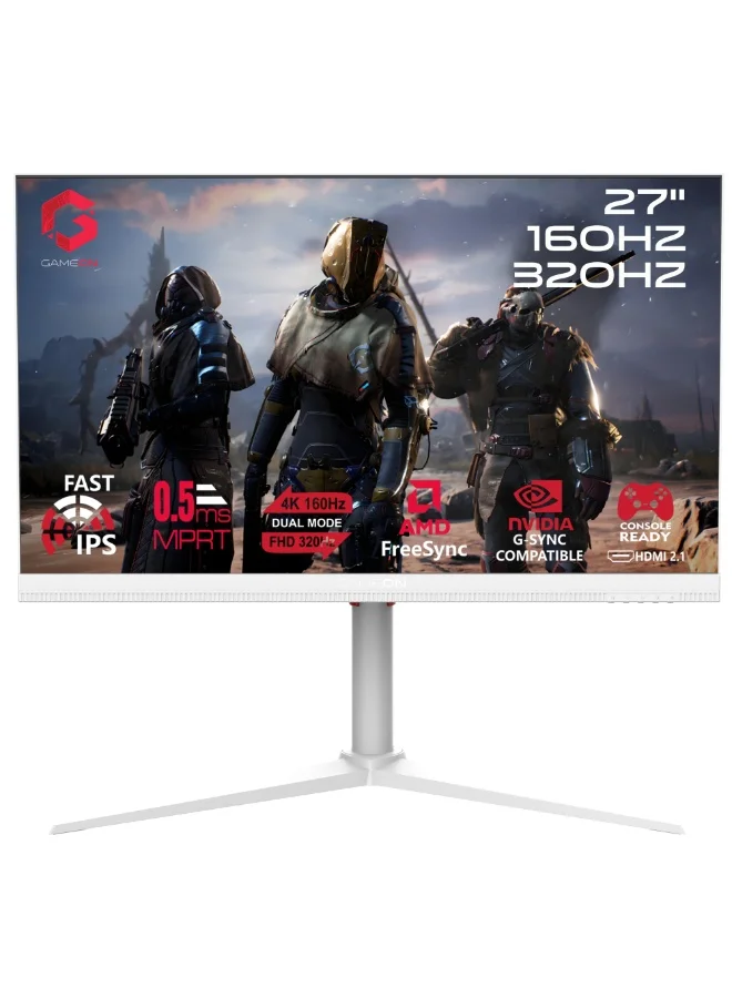 GAMEON Dual Switch Gaming Monitor 27 inch 4K UHD Fast IPS Display (White, 27 inch) 3g2h0