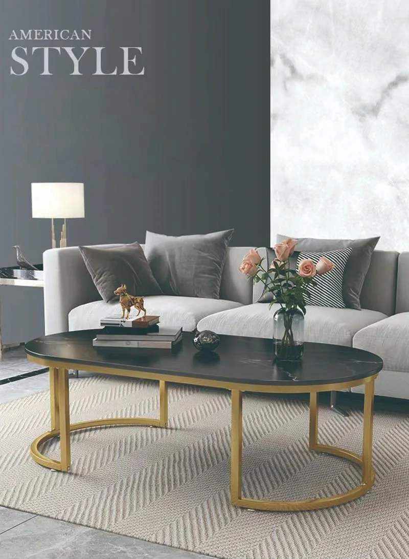 Sharpdo Modern Luxury Coffee Table with Storage Round Marble Finish Wooden Nightstand (100x50x45cm) 20nlj