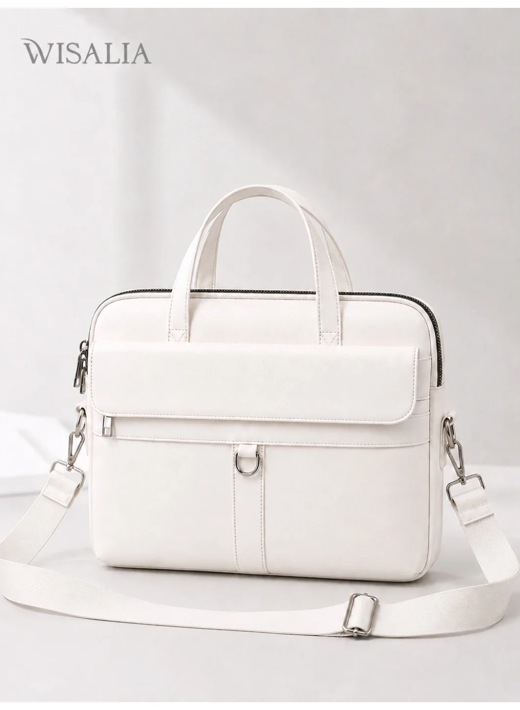 Wisalia Laptop Bag for Women (14 Inch, White) Premium PU Leather Water Resistant Shoulder Bag with Top Handle for Office and Business s6m0m