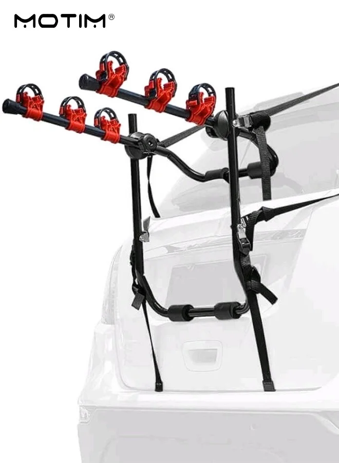 Motim Trunk Mounted Bike Rack, Foldable Rear Mount Bicycle Carrier for 3 Bikes, Heavy-Duty Steel Car Rack System 33g28