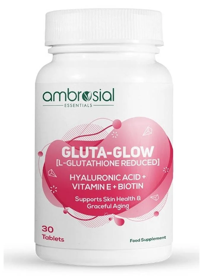 Ambrosial Gluta-Glow L-Glutathione Supplement with Vitamin C E and Biotin (30 Vegan Tablets) p38b1