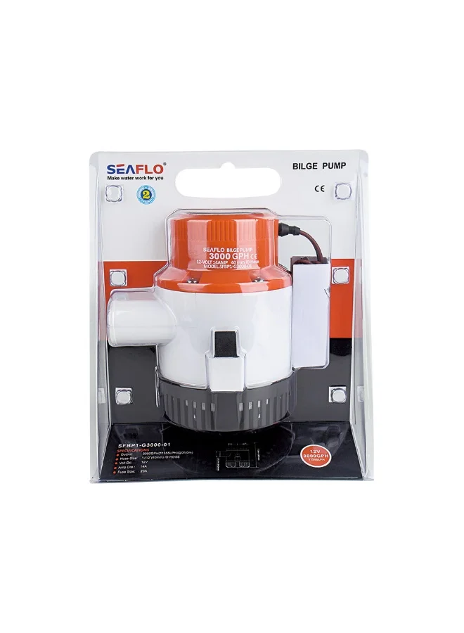 SEAFLO 01 Series 3000 GPH Submersible Marine Bilge Pump (12V/24V, Heavy-Duty Waterproof Boat Accessory) imz66
