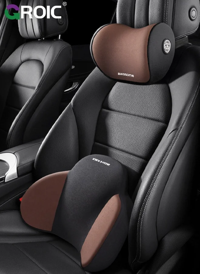 GROIC Car Lumbar Support and Neck Pillow Set, Ergonomic Memory Foam Back Cushion for Automotive Interior (2-Piece Set) x53b4