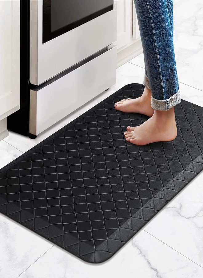 HappyTrends Cushioned Anti-Fatigue Floor Mat, Heavy Duty Waterproof Non-Slip Ergonomic Comfort Rug for Kitchen and Office (Black, 44cm x 71cm) jx50d