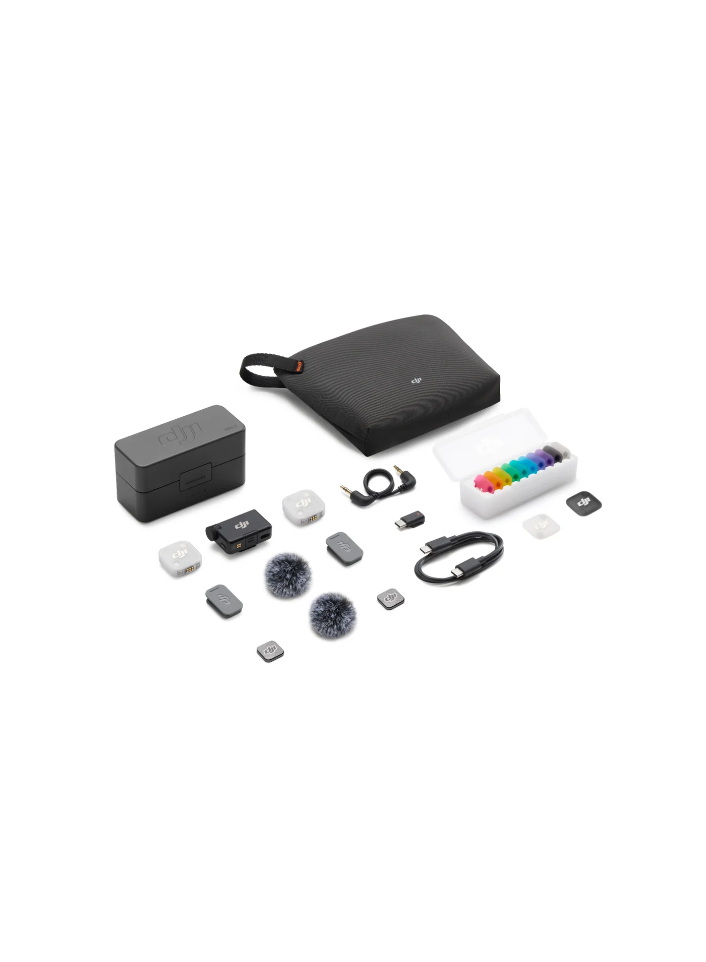 Wireless Lavalier Microphone System (2 Transmitters + 1 Receiver + Charging Case) Premium Audio Recording Kit for Content Creators (Grey) 76ncy