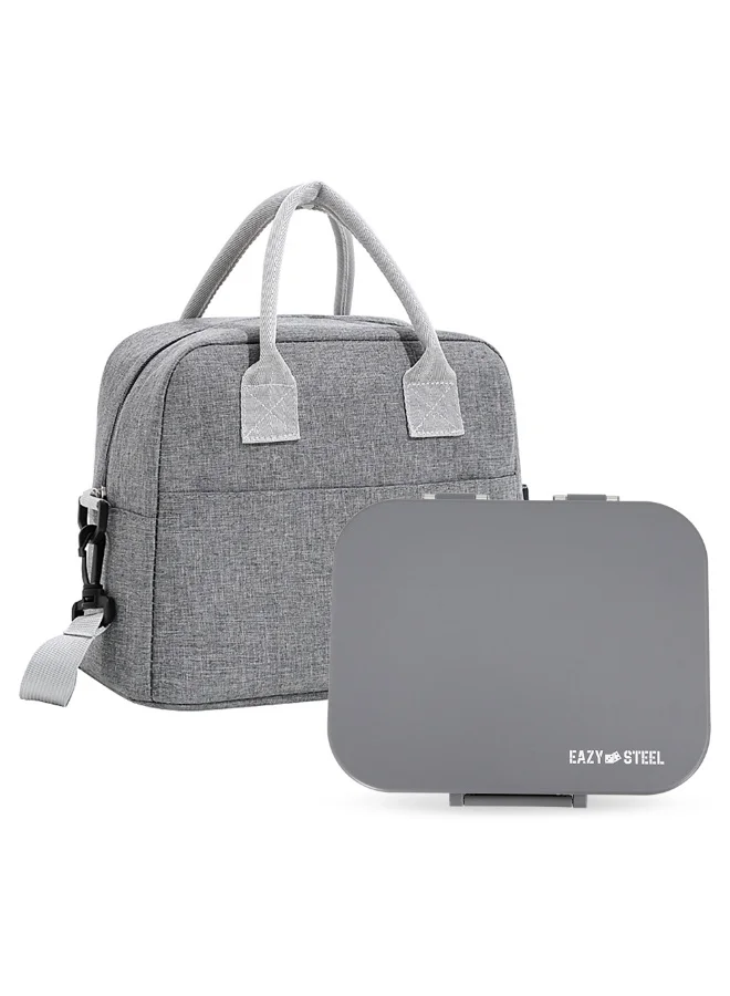 Eazy Kids Premium Stainless Steel Lunch Box with Insulated Bag (Grey, 1 Piece) 84cnk