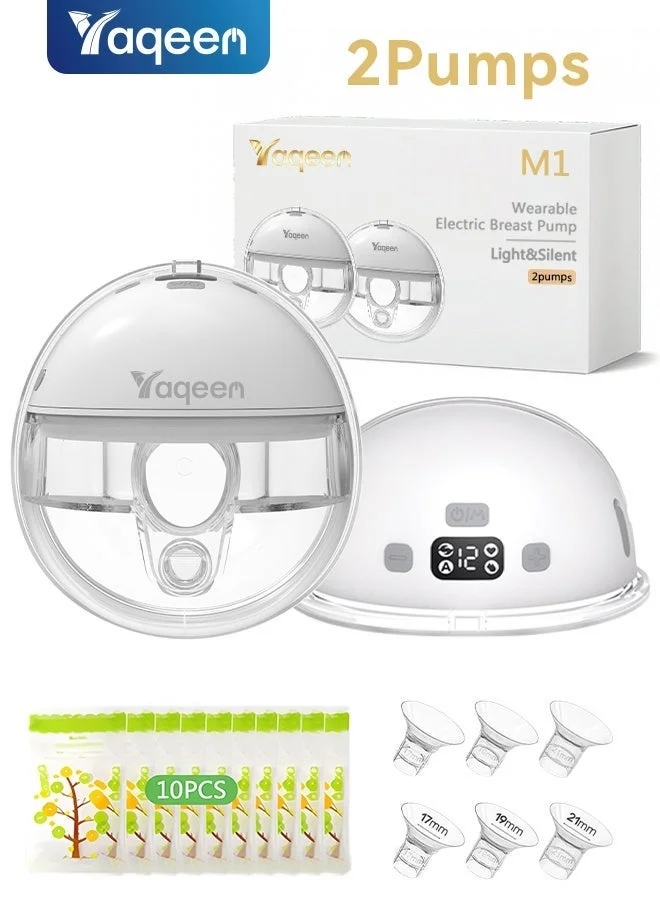 Yaqeen Wearable Electric Breast Pump (2-Pack) Hands-Free Portable Milk Extractor with 4 Modes and 12 Levels (17/19/21mm Flanges) y8x36