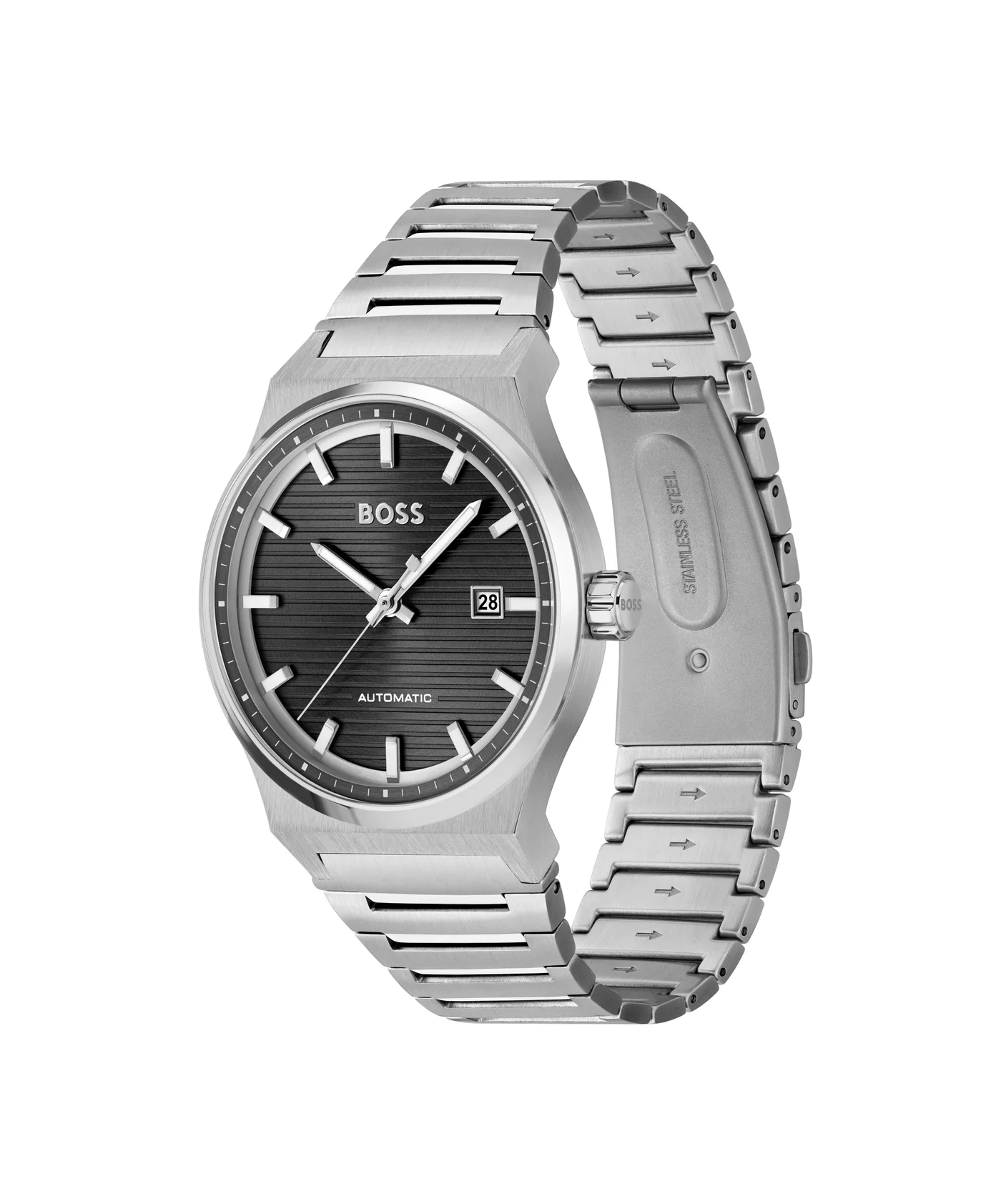 Premium Automatic Round Wristwatch with Stainless Steel Case and Bracelet for Men jv8tj