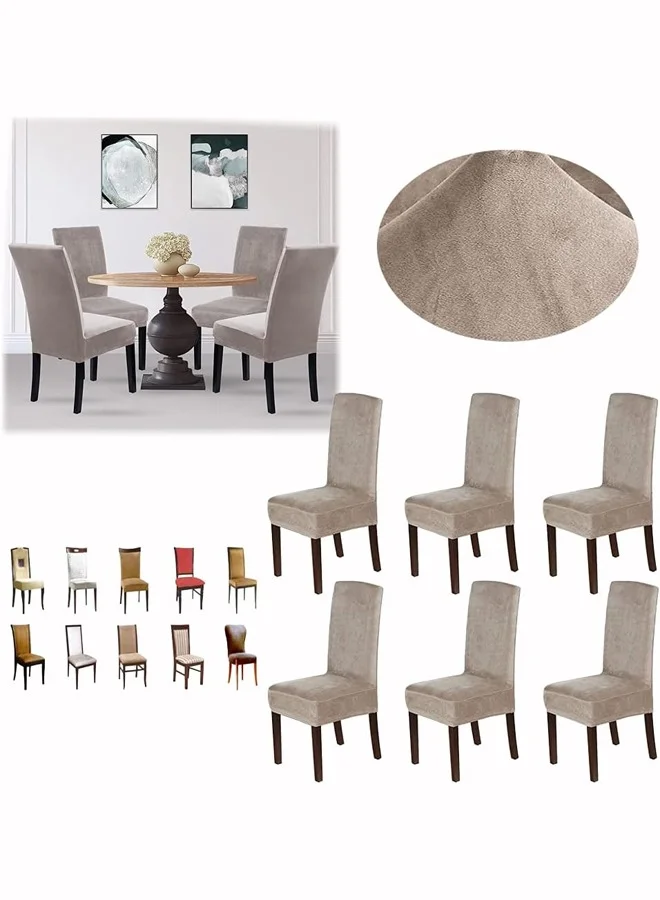 DUNISO Velvet Dining Chair Covers Set of 6, Stretch Parson Chair Slipcovers, Soft Thick Washable Furniture Protectors (Taupe, 6 Pieces) maiuk