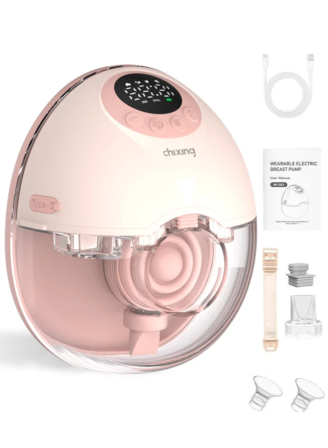 Chixing Wearable Electric Breast Pump Hands-Free Milk Extractor with Voice Broadcast and LED Display (4 Modes, 12 Levels, 1200mAh Battery) ko7kl