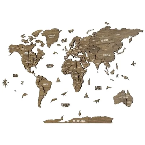 Colorfull Worlds 3D Wooden World Map Wall Decor Multilayer Travel Art for Home and Office (2XL) s0sad