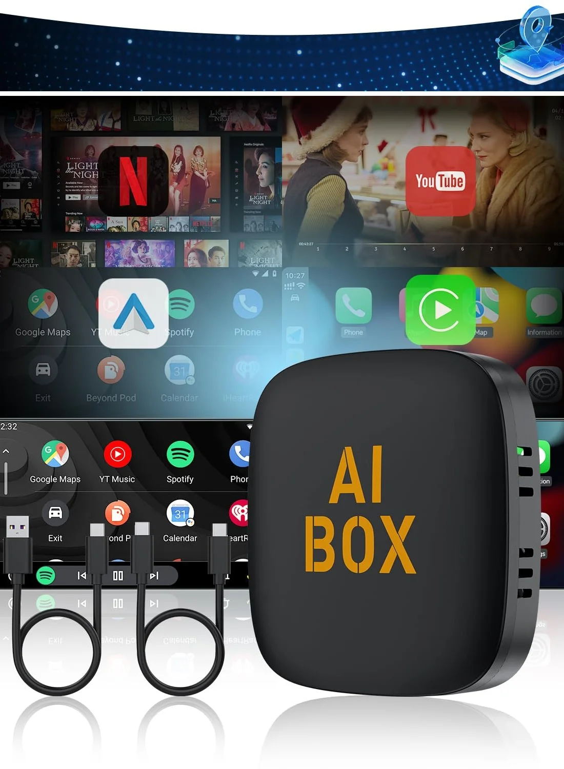 Makrystorm Wireless Carplay AI Box Android 13 Smart TV Adapter for Vehicle Multimedia Systems (Universal Fit) fg1y5