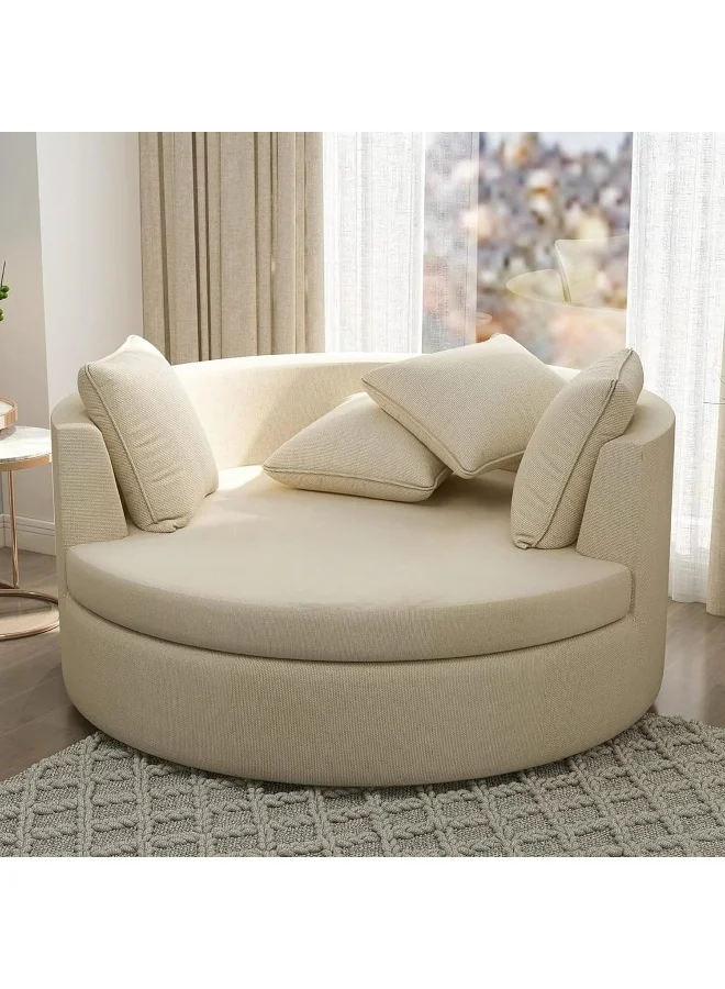 Zayn Comforts Modern Round Lounge Fabric Sofa Chair with Solid Wood Frame (Beige, 75cm x 75cm x 70cm) 69xo2