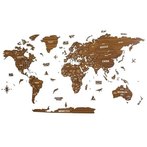 Premium 3D Wooden World Map Wall Decor Multilayer Travel Map with States and Capitals for Home and Office (Light Brown, M) ei0d5