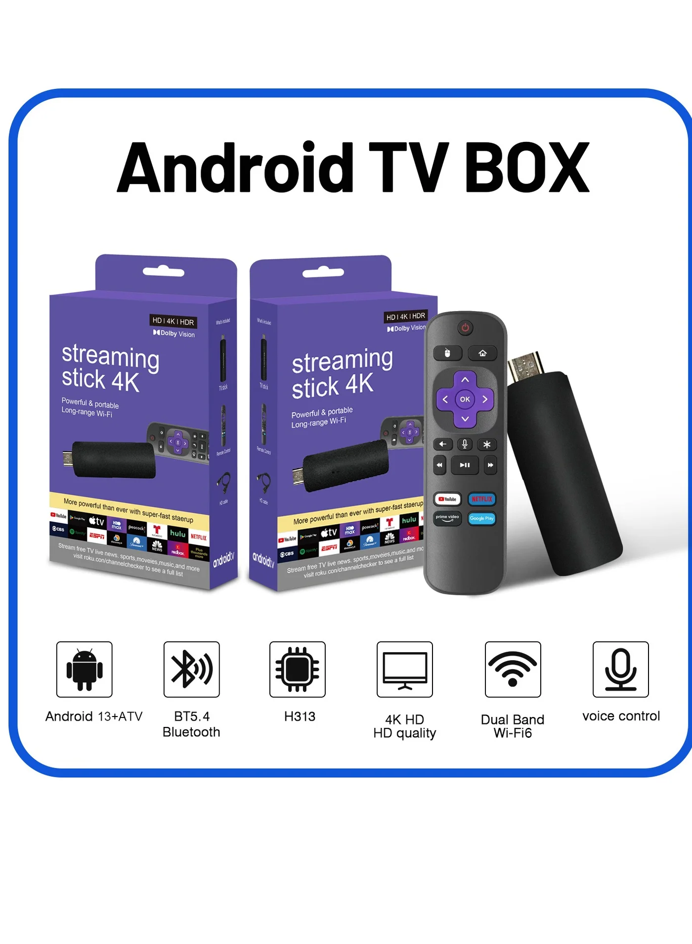 Premium Smart TV Stick 4K UHD Streaming Media Player (2GB RAM, 16GB ROM, Android 13.0, Dual-Band WiFi) wrljm