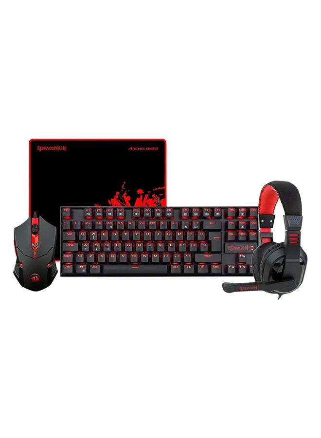 Premium Mechanical Gaming Keyboard and Mouse Combo with Headset and Large Mouse Pad (87-Key, Blue Switch, Wired) 61824