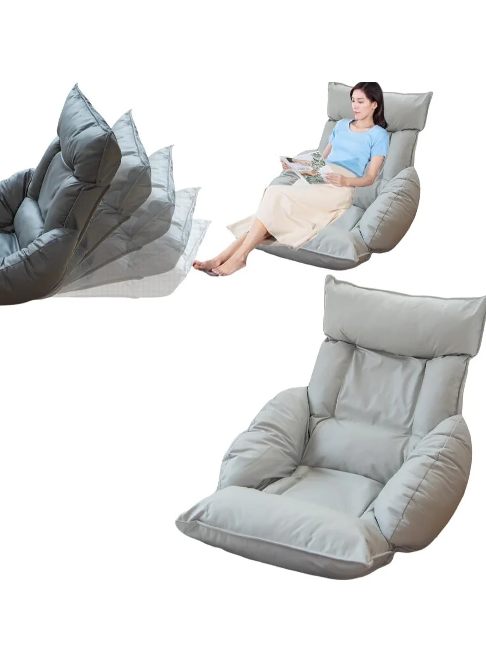 AUTOYSUR Folding Floor Sofa Bed with Adjustable Back Support for Gaming and Lounging (Light Grey, 127x75x60 cm) vok78