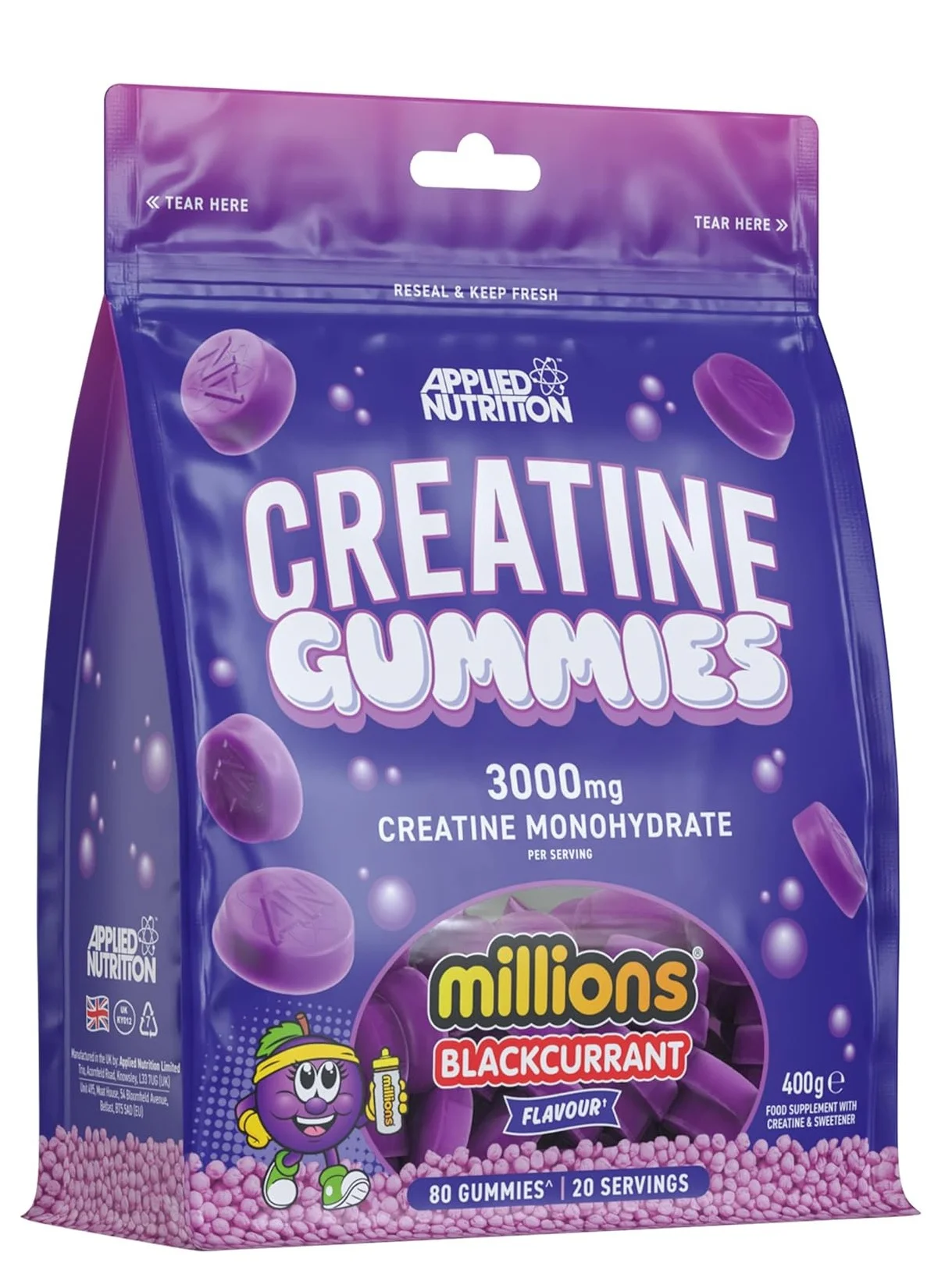 Applied Nutrition Creatine Monohydrate Gummies (3000mg, 80 Vegan Gummies) Blackcurrant Flavor for Muscle Strength and Performance 3wtb5