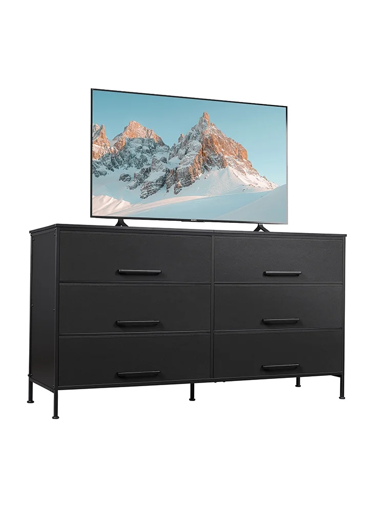 NKX 6-Drawer Dresser Storage Unit with Electric Charging Station (Black, 152 cm) f0f20