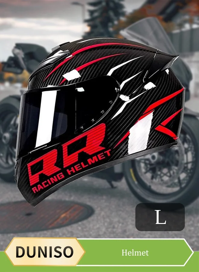 DUNISO Full Face Motorcycle Helmet Lightweight Impact-Resistant Riding Gear with Tinted Visor and Breathable Lining (Black, L) b9wxu
