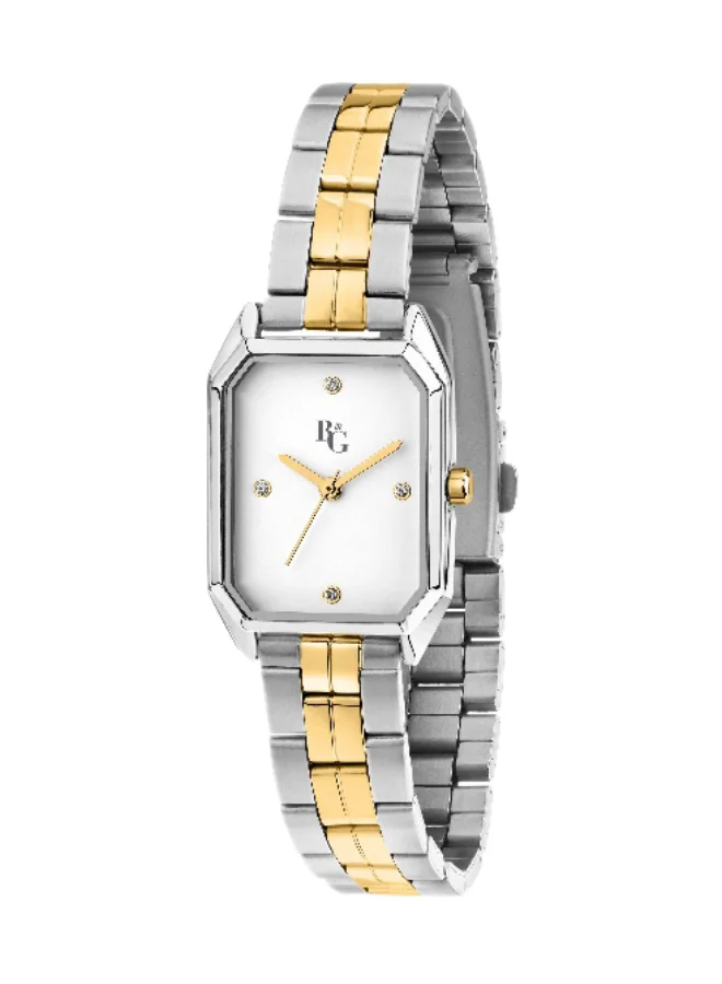 B&G Women's Rectangular Analog Watch with Multicolour Stainless Steel Band (White, 36mm) 996lc