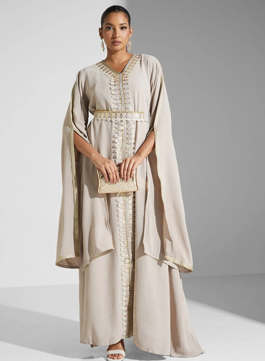 Hayas Closet Embroidered Cape Abaya Dress Premium Flowing Modest Gown (Black, One Size) 6j0xz