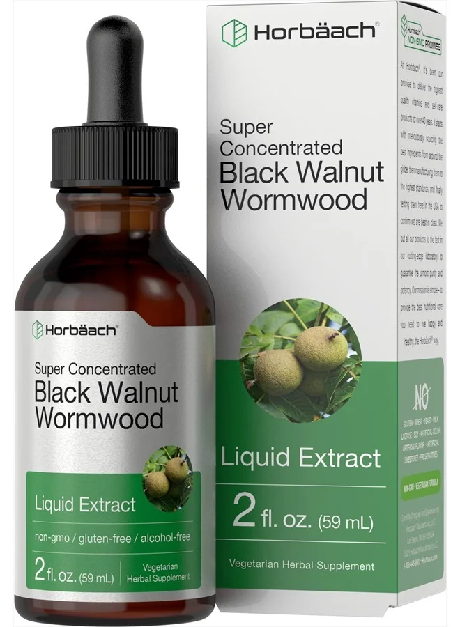 Horbaach Black Walnut Wormwood Liquid Extract Premium Herbal Supplement (Alcohol-Free, 60 mL) ebyh1